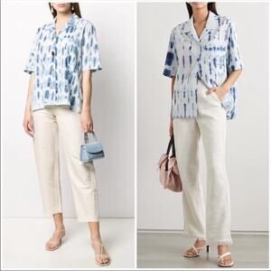 Nanushka Taio Blue Tie Dyed Organic Cotton Poplin Button up Shirt MEDIUM